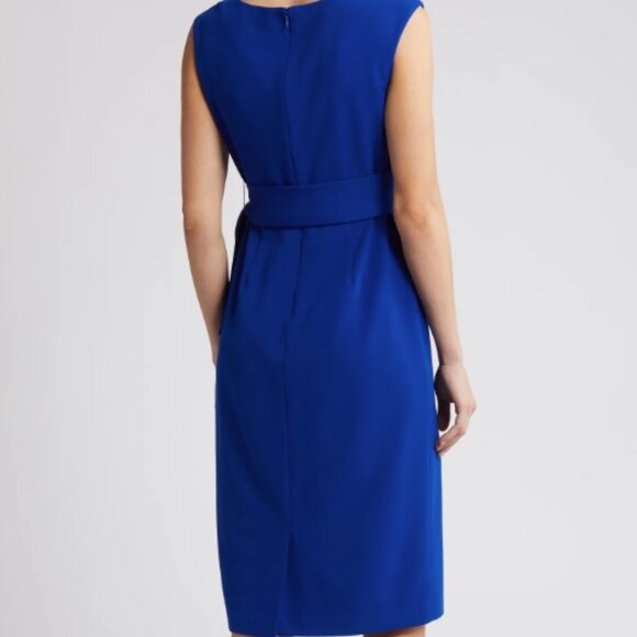Tahari ASL Women Cobalt Blue Side Tide Crepe Sheath Cap sleeve Dress Size 14 - Picture 16 of 16